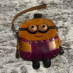 Leather character zip wristlet New York